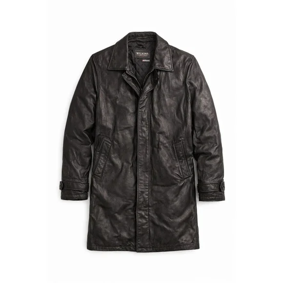 Wilsons Leather Mens‎ Black Trench Coat 3M Thinsulate Insulated Lined
