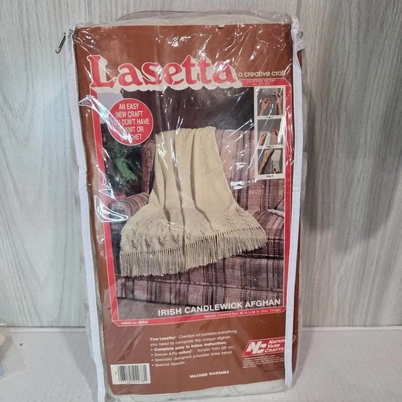Lasetta National Yarn Irish Candlewick Afghan Throw Kit Sealed 38