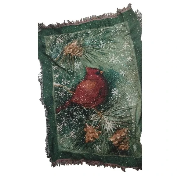 Winter Cardinal Tapestry Throw Blanket by Susan‎ Winget 46x59 Snow Pinecone USA