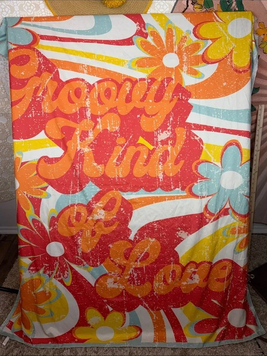 Tapestry Wall Floral ''Groovy Kind of Love'' Retro Hippie Psychedelic 60x50