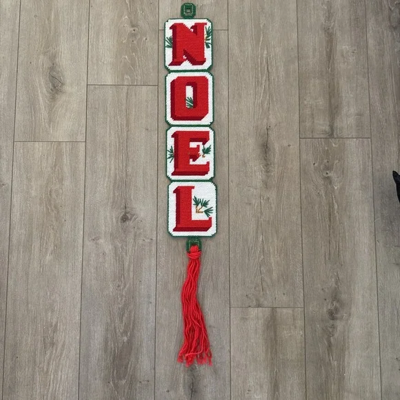 Vintage Completed NOEL Plastic Canvas Needlepoint 37