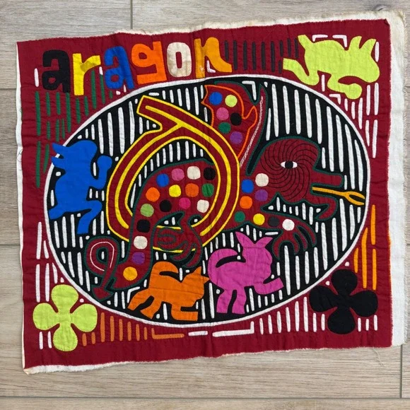 Aragon Textile Art Dragon‎ Applique Tapestry Wall Hanging Colorful Folk Art