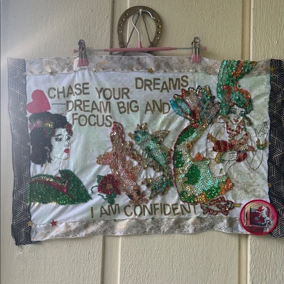 Colorful Sequin Wall Art Decor. “16 X 23” unique Unframed Japanese,underworld.
