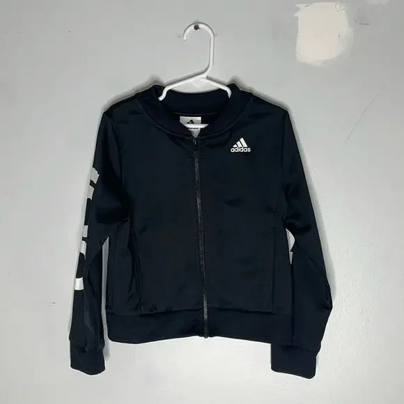 ADIDAS Black and White Zip Front Polyester Athletic Jacket Size XS