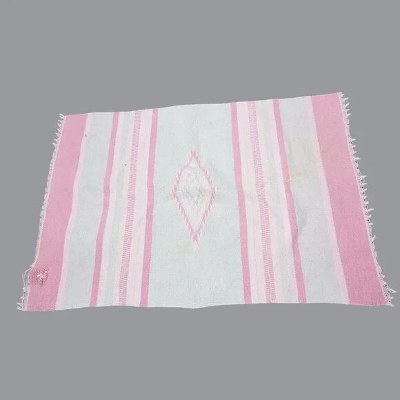 Vintage 80s Pink Rug Indigenous Tapestry Knit Western Southwest Folk