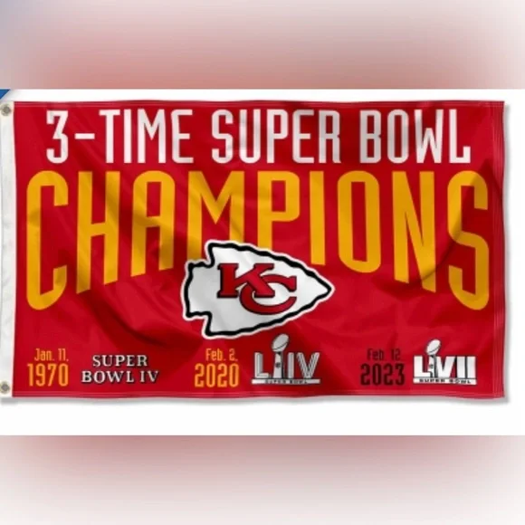 Kansas City Chiefs 3-Time Super Bowl Champions Wall Flag Banner‎