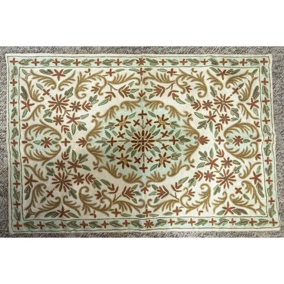 Vintage Handmade Kashmir Crewel Embroidery Rug Wall Hanging Chain Stitch 34