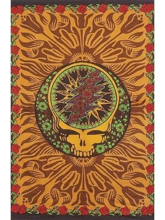 New Brown 30x45 Mini Grateful Dead Steal Your Face Gift Tapestry Red Roses Art