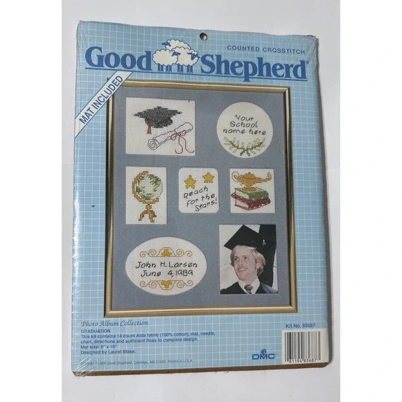 Vintage 1989 COUNTED CROSS‎ STITCH KIT GRADUATION GOOD SHEPHERD # 83687 8
