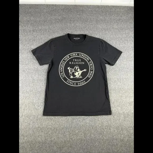 True Religion Mens Onyx Buddha Graphic Print Cotton T‎ Shirt Sz Medium