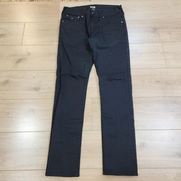 True Religion Geno Relaxed Slim Jeans Mens 34x34 Black Dark Wash Stretch Denim