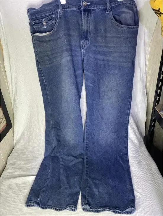 True Religion Mens 44 Relaxed Slim Blue Denim Flap Pocket Dark Wash