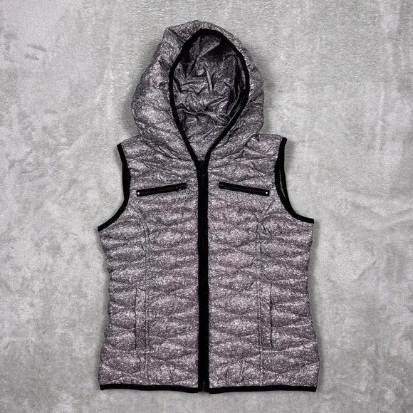 Sugarfly Puffer Vest Kids‎ L Gray Y2K Quilted Down Hooded Zip Up Outdoor Comfy