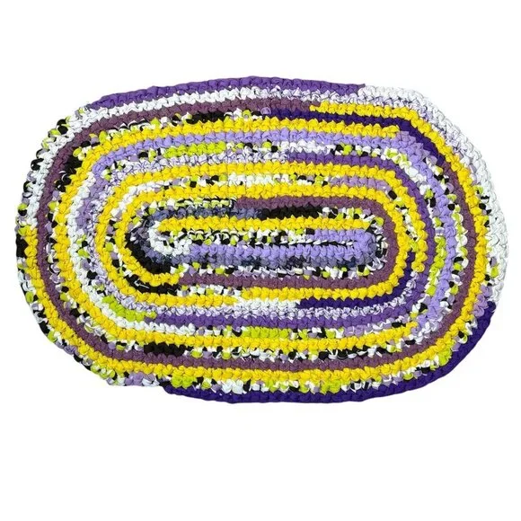Oval Knot Rug Yellow Purple White New Handmade