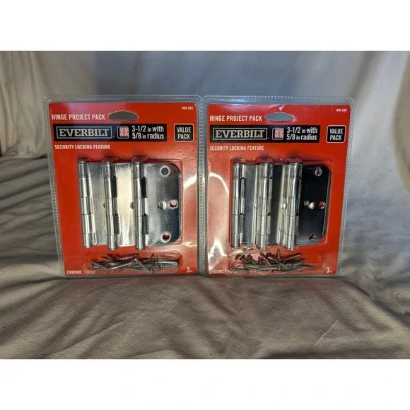Door Hinges Value 2 Pack Of 3-1/2 in. Chrome 5/8 in. Radius Security Everbilt