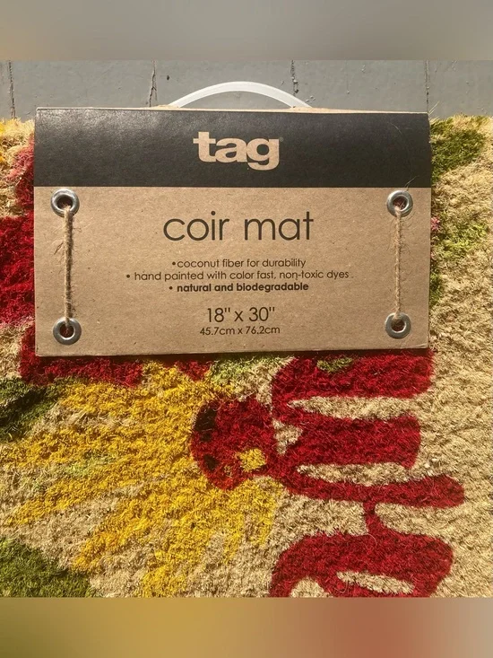 TAG Fresh Flowers Welcome Coir Mat Coconut Fiber Doormat 18” x 30” NWT