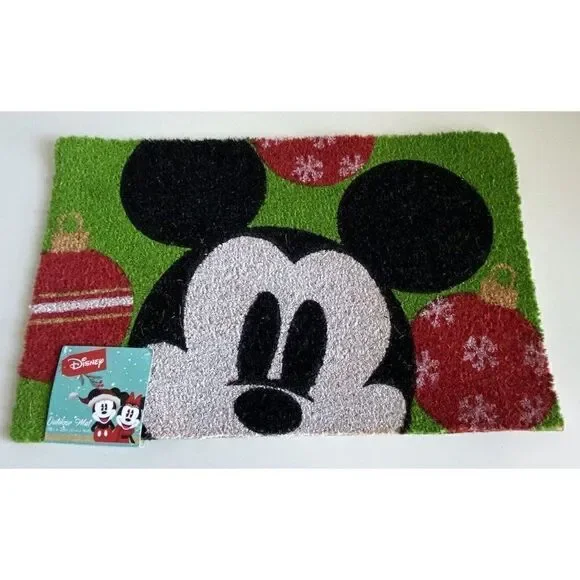 Disney Mickey Mouse Christmas Holiday Ornaments Coir Door Mat 18x28” Outdoor NEW