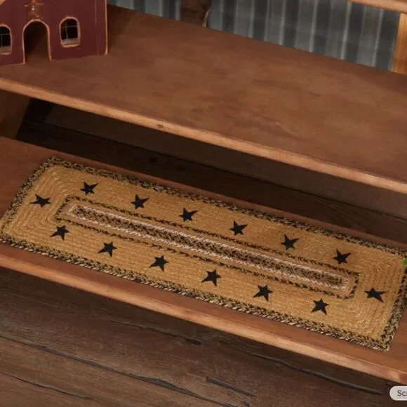 Country Star Farmhouse Jute Braided Stair Tread or Table Runner Rustic Primitive