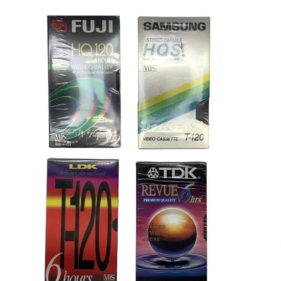 BUNDLE of 4 VHS Blank Tapes, New, Factory Sealed, Various Brands Video Cassettes
