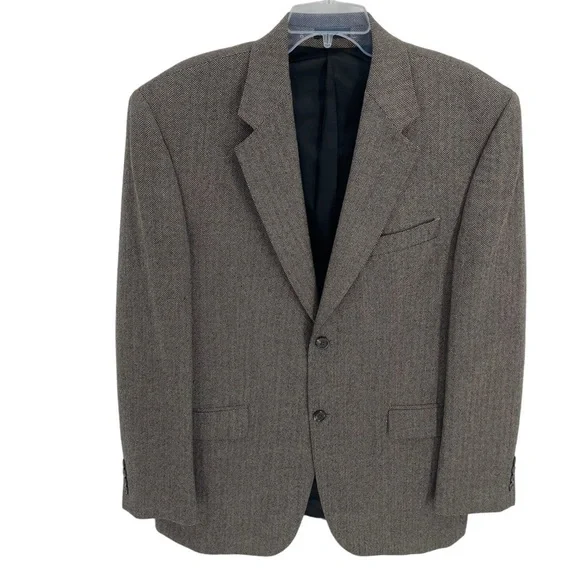 Lauren Ralph Lauren 100% Lambswool Blazer Mens Size 41L Brown Black Herringbone