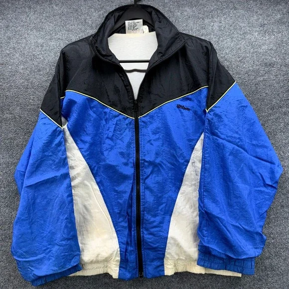 Wilson Windbreaker Jacket Men's XL Black Blue White Nylon Full Zip‎ Athletic