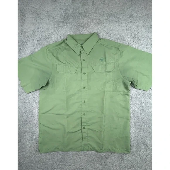 Boy Scouts Polyester Vented Button Collared Shirt Green Short Sleeve Mens Large