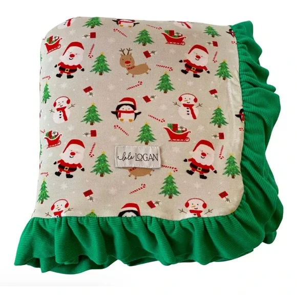 Lala Logan Christmas Throw Santa Bamboo & Plush Blankie‎ with Ruffle 45