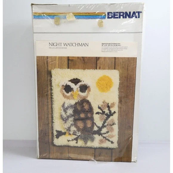 New 1977‎ Bernat Hi-Lo Latch Hook Kit Night Watchman 18
