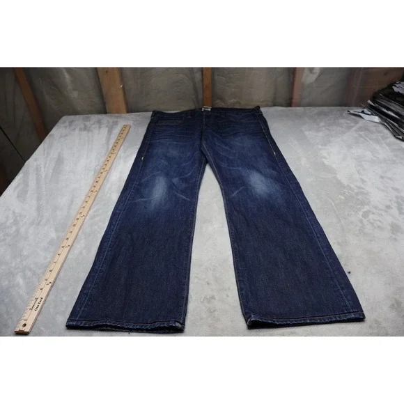 True Religion Bobby Baggy Jeans Men 34x32 Dark‎ Denim Straight Whisker Fade USA