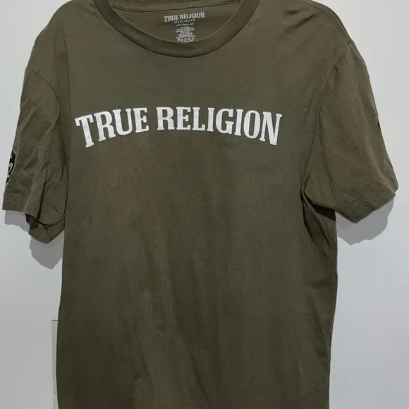 True Religion Men's‎ Green Crew Neck Cotton Short Sleeve Graphic T-Shirt Large