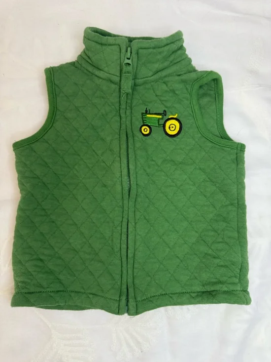 John Deere Green Quilted Kids Vest with Yellow Tractor Accent