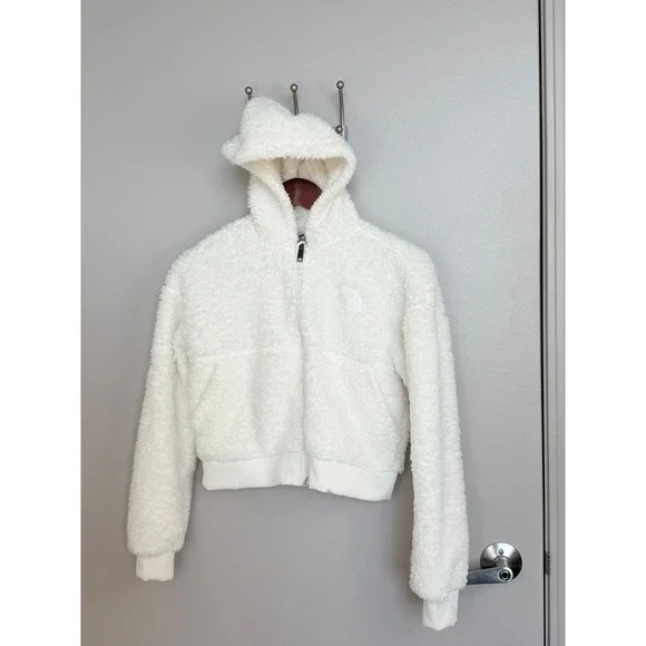 The North Face Fleece Hoodie Girls L 12 Cream High Pile Full Zip Jacket