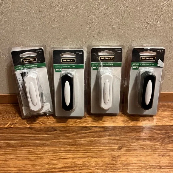 Defiant Battery Push Button for Wireless Doorbell Chime 4 Pack‎ White Black