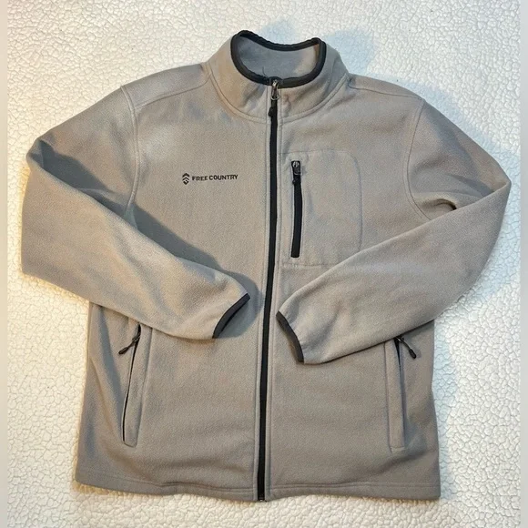 Free Country Men's Grey Fleece Full Zip Jacket Medium