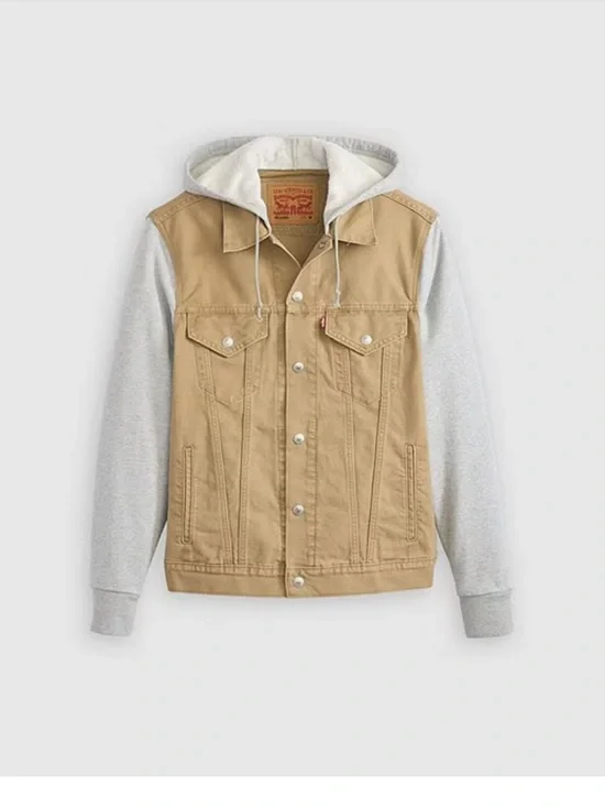 Levi's®Hybrid Tigers Eye Hoodie Jacket Tan Canvas with Gray Hoodie Sleeves. Sz S