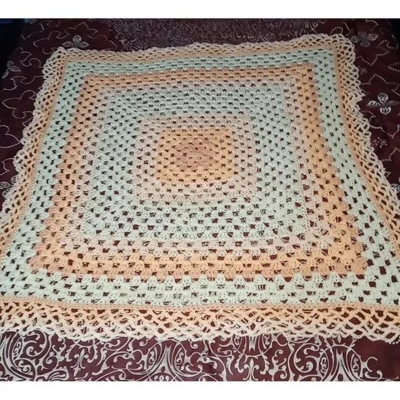 Vtg Handmade Granny Square Blanket‎ Afghan Crochet Knit Throw Blanket 50 x 45