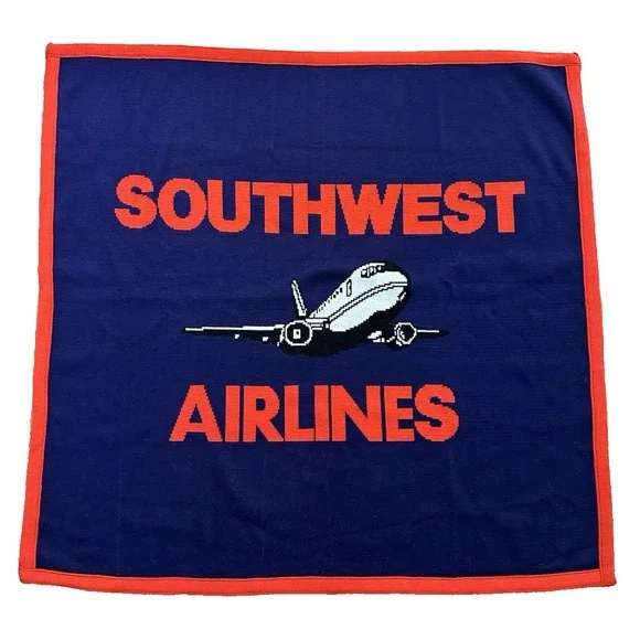 Southwest Airlines Blanket 100% Acrylic Vtg 80s USA Airplane Red Blue Logo Knits