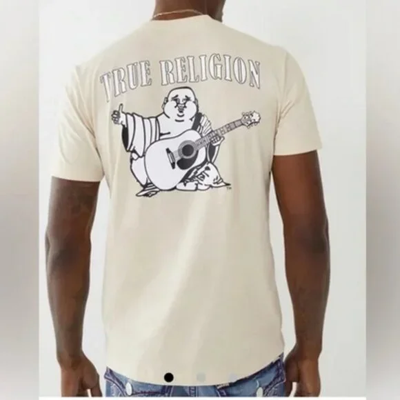 TRUE RELIGION cream logo Buddha tee, Medium.