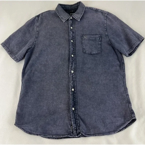 True Religion Men's Blue Western Button Down Short Sleeve Shirt‎ Sz XL Slim