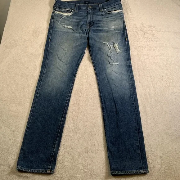 True Religion Geno Jeans Mens 36x35 Blue Relaxed Slim Fit‎ Distressed Denim