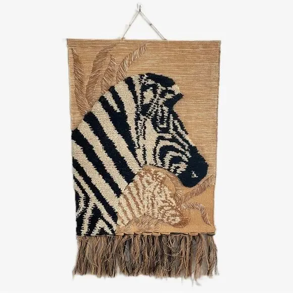 Vintage | RARE Tom Taylor Safari Tapestry African Decor Wall Hanging Zebra 1990