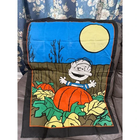 Vintage Peanuts Linus Great Pumpkin Tapestry Wall Hanging Banner 28.5