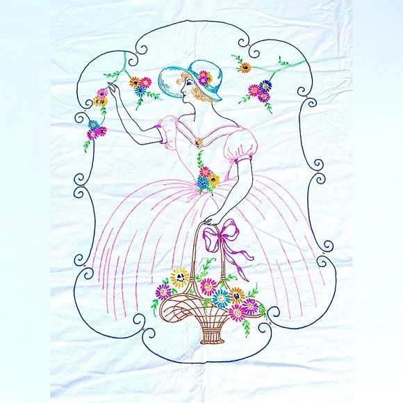 Handmade Embroidered wall Decor, Bed Spread or window panel, - 73”‎ x 80”