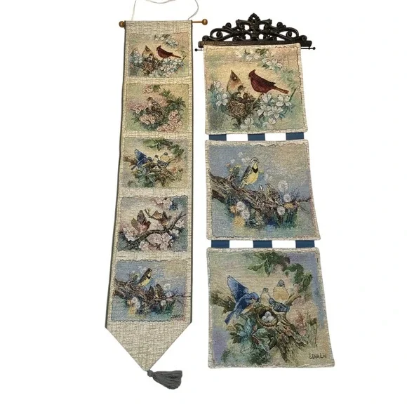 Lena Liu Songs of Spring Tapestry Wall Hanging Set Birds Cardinal USA