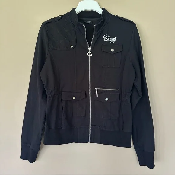 Coogi Black Sparkle Bomber Jacket Girls XL Spell Out Bling Embellished Military