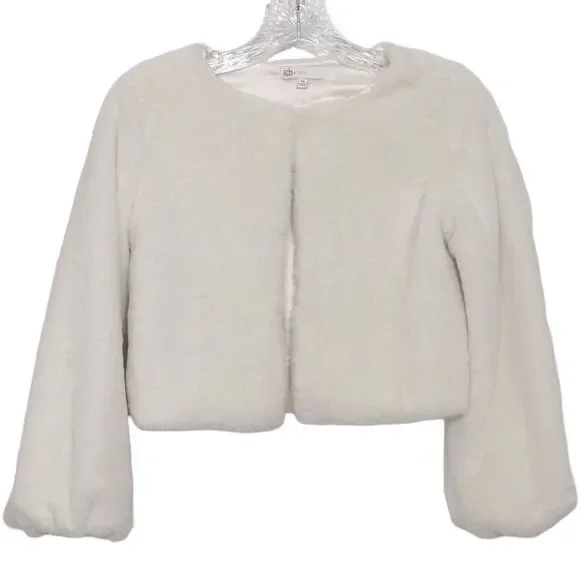 GB Social Big Girls Ivory Faux Fur Jacket Size M