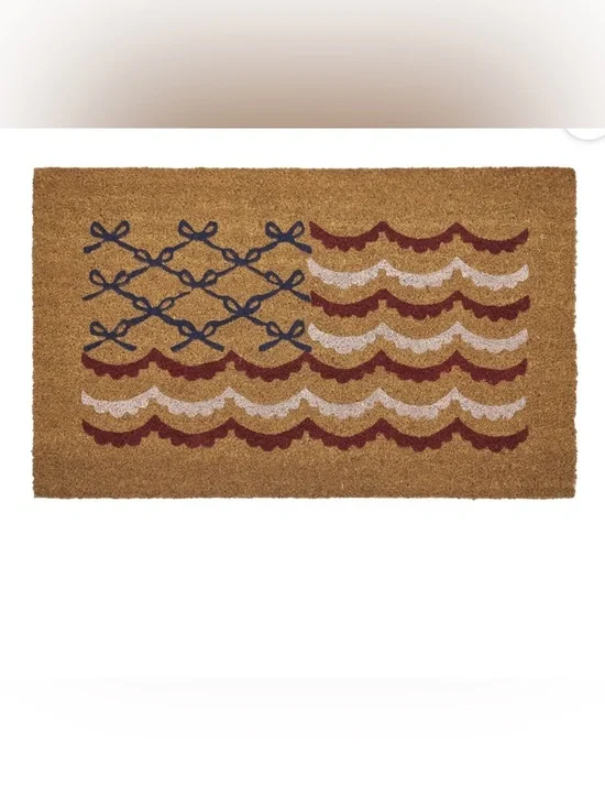 New My Texas House Red, White and Blue Bow Flag 30” x 18” Coir Door Mat