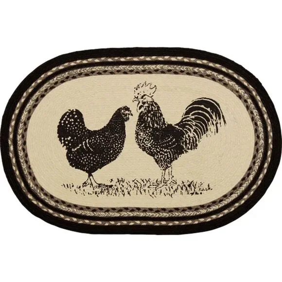 Farmhouse POULTRY Jute Braided Oval Throw Rug