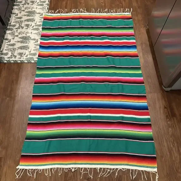 NWOT Vintage Mexican‎ Serape Saltillo Blanket Woven Stripes Southwest Wool 76x47