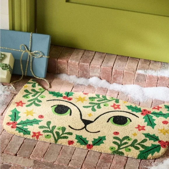 Dancia Studio Ginnie Holiday Holly Christmas Cat Doormat
